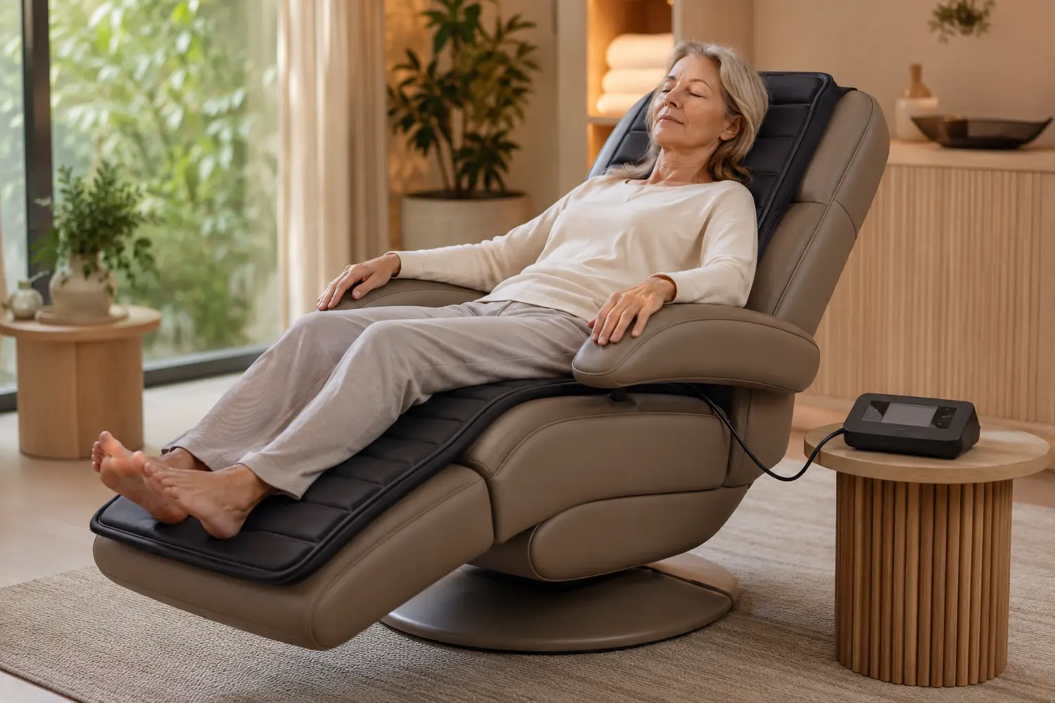 PEMF mat arranged on a comfortable recliner in a wellness room